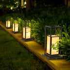 Lampe de poteau géométrique en métal noir et verre