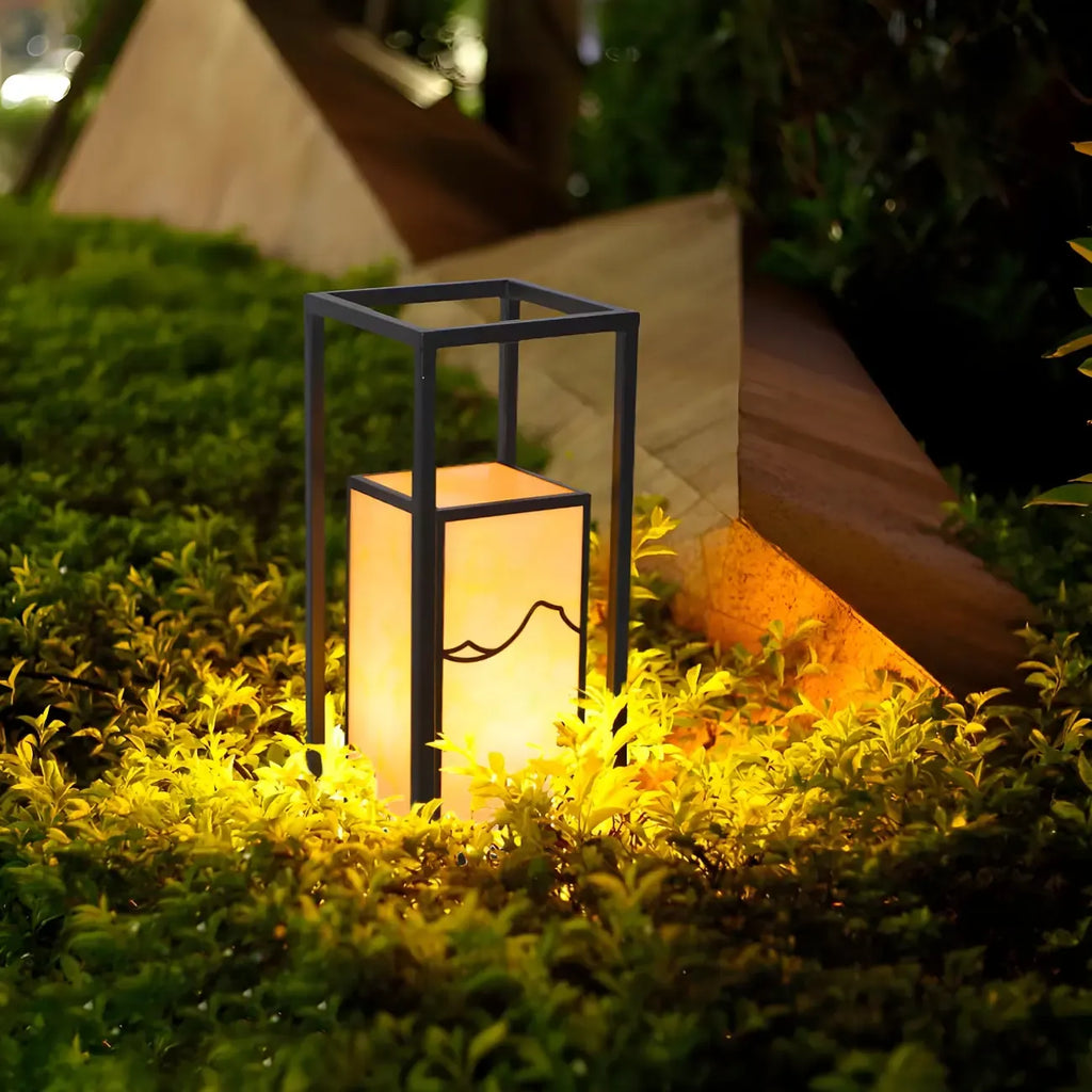 Lampe de poteau géométrique en métal noir et verre