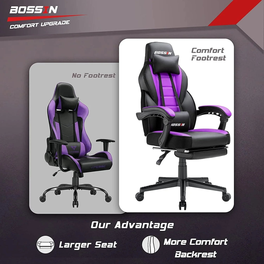 Chaise de jeu BOSSIN style racing, chaise de jeu grande taille supportant jusqu'à 136 kg (300 lbs), dossier haut, chaise d'ordinateur
