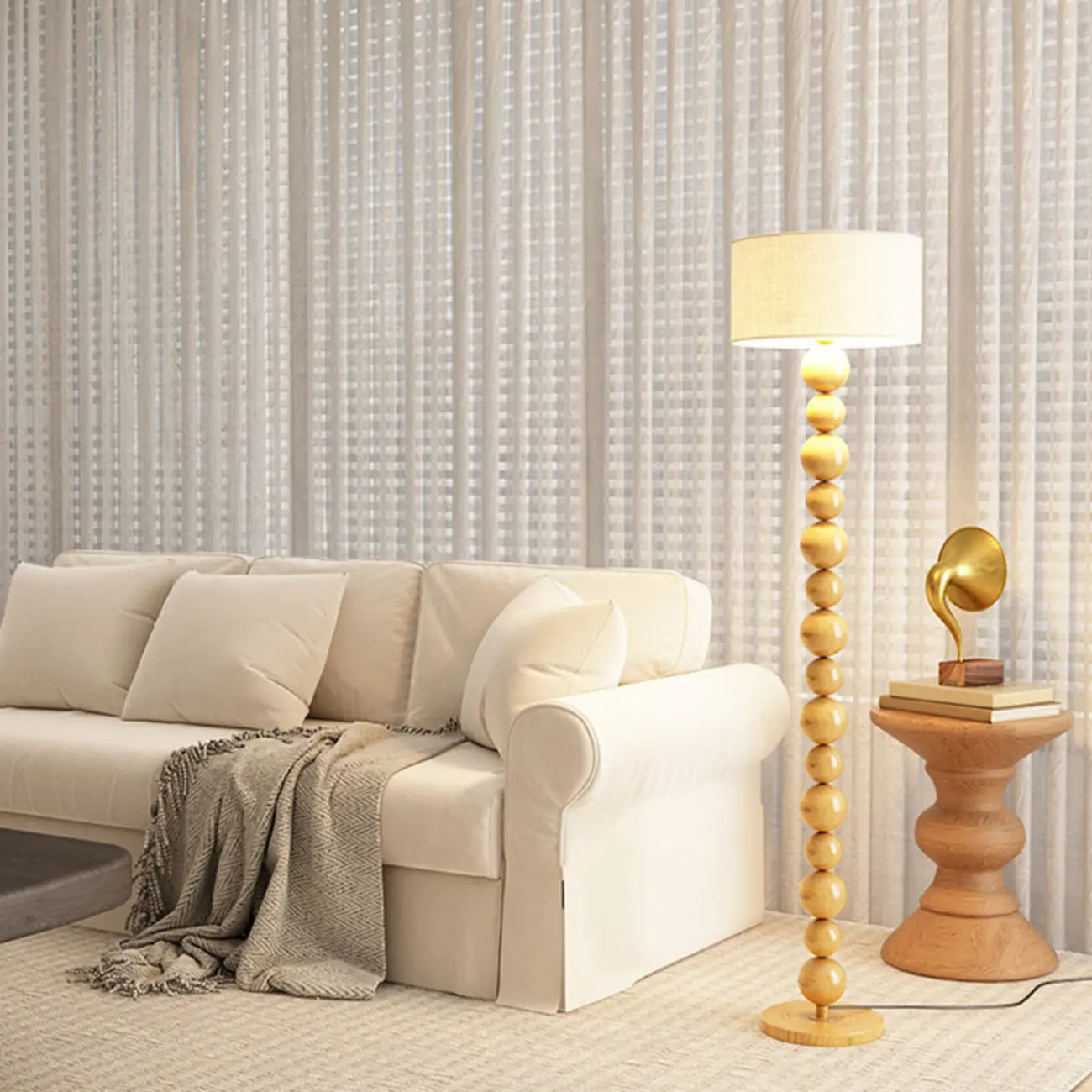 Lampadaire décoratif moderne à boules empilées avec abat-jour en tissu