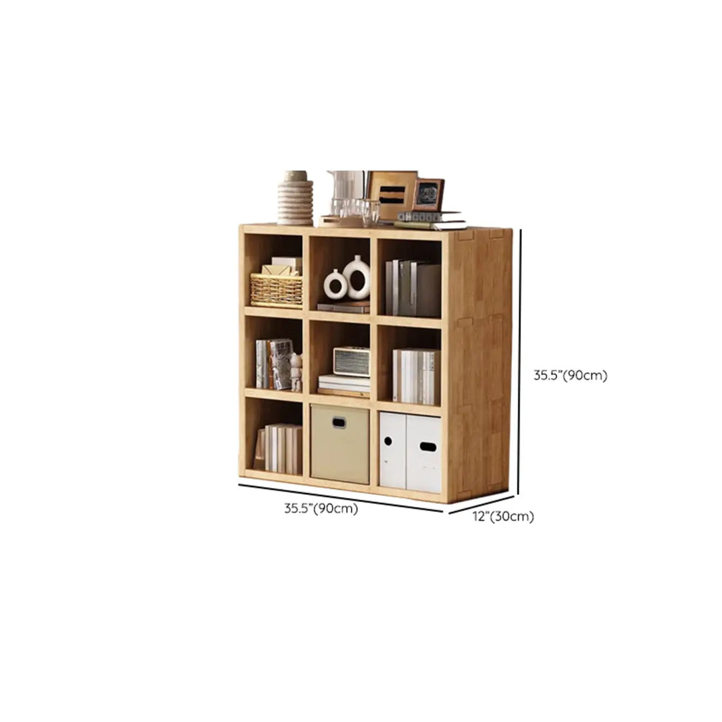 Bibliothèque horizontale moderne en bois à 8 cubes, finition naturelle