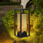 Lampe de poteau rectangulaire à grille métallique noire câblée