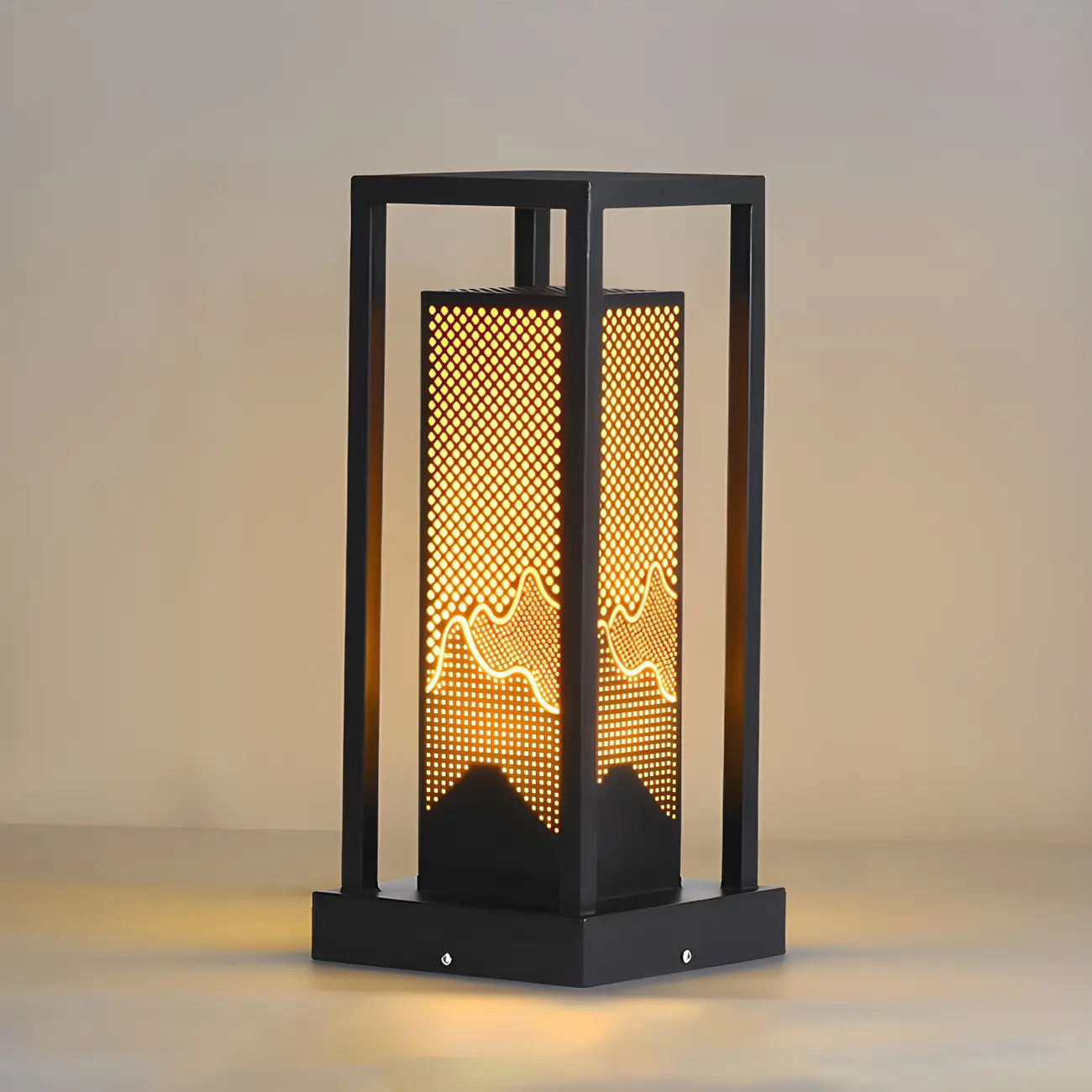 Lampe de poteau rectangulaire à grille métallique noire câblée