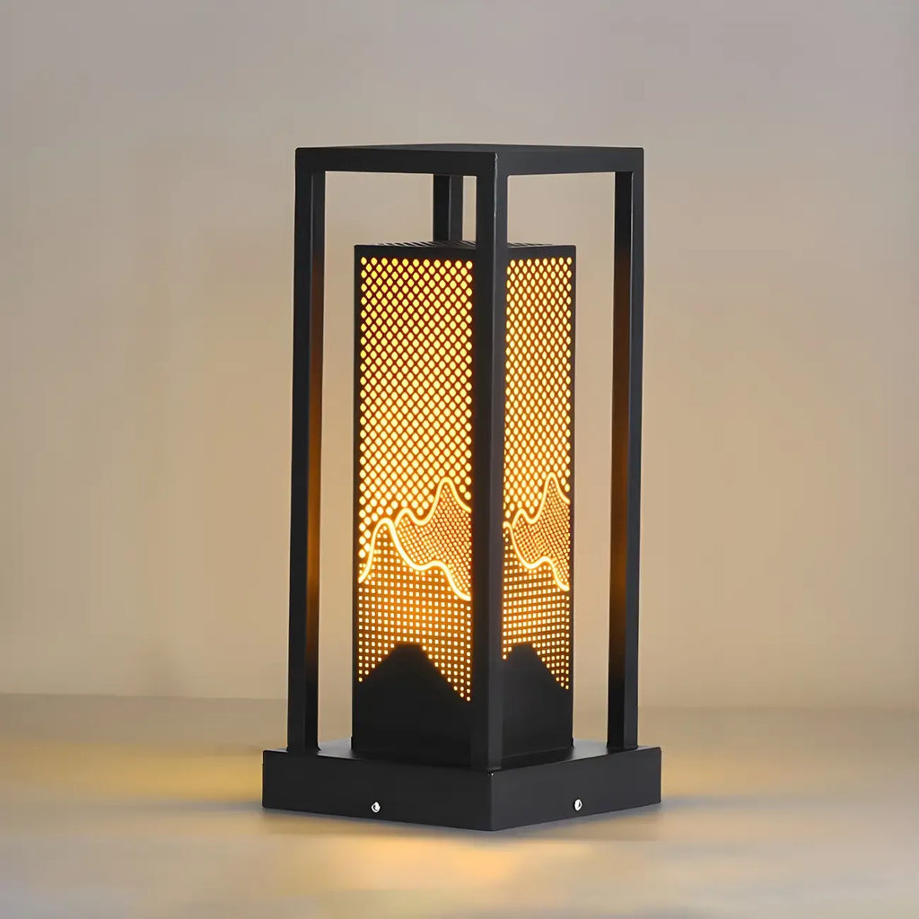 Lampe de poteau rectangulaire à grille métallique noire câblée