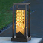 Lampe de poteau rectangulaire à grille métallique noire câblée