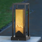 Lampe de poteau rectangulaire à grille métallique noire câblée
