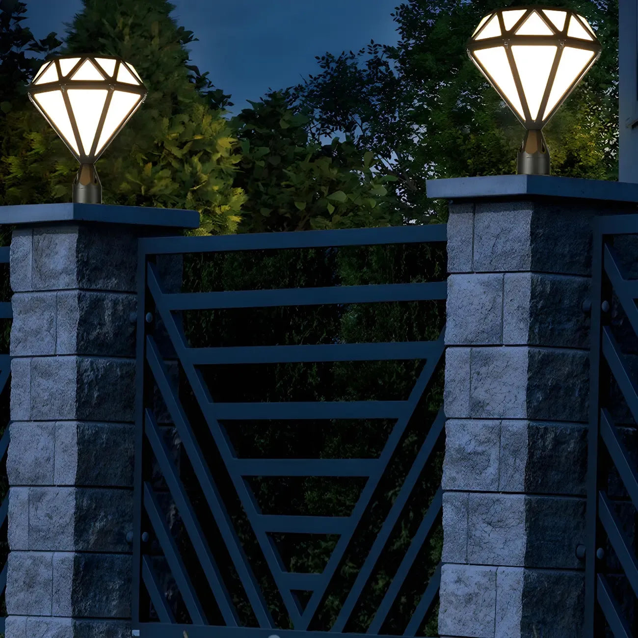Lampe de poteau à motif diamant en métal noir