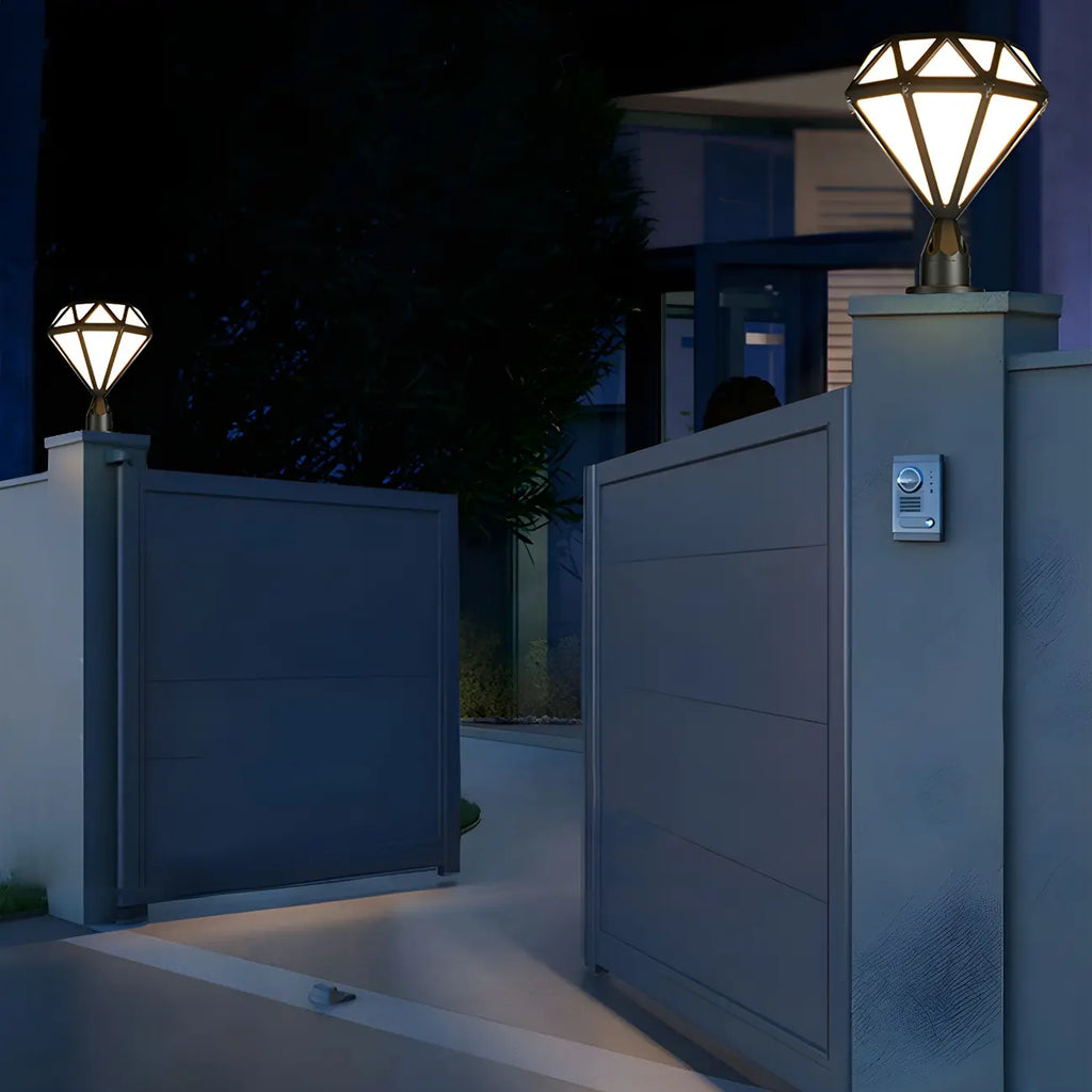 Lampe de poteau à motif diamant en métal noir