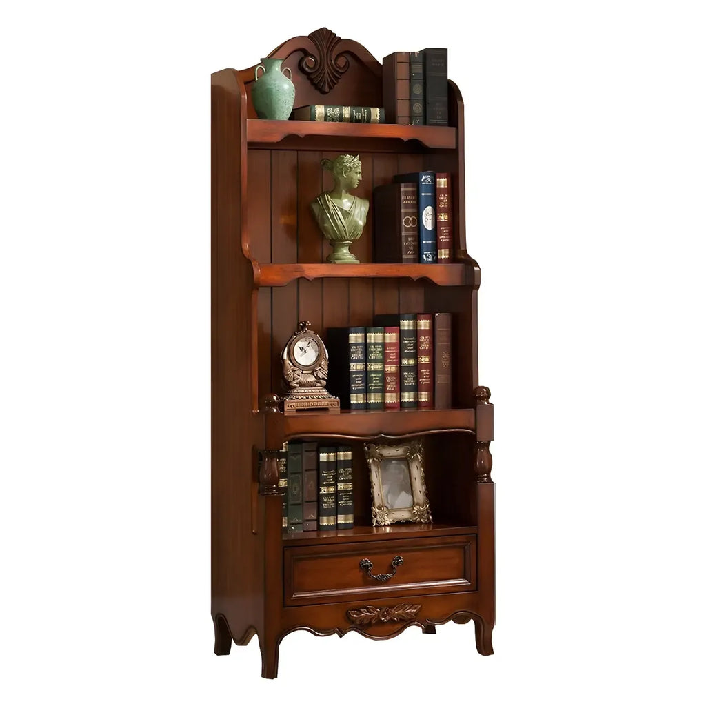 Bibliothèque classique en bois marron/blanc avec tiroir