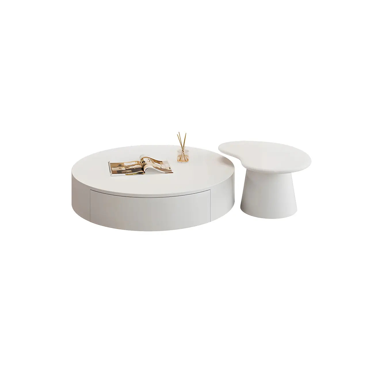 Tables basses gigognes rondes modernes en bois blanc