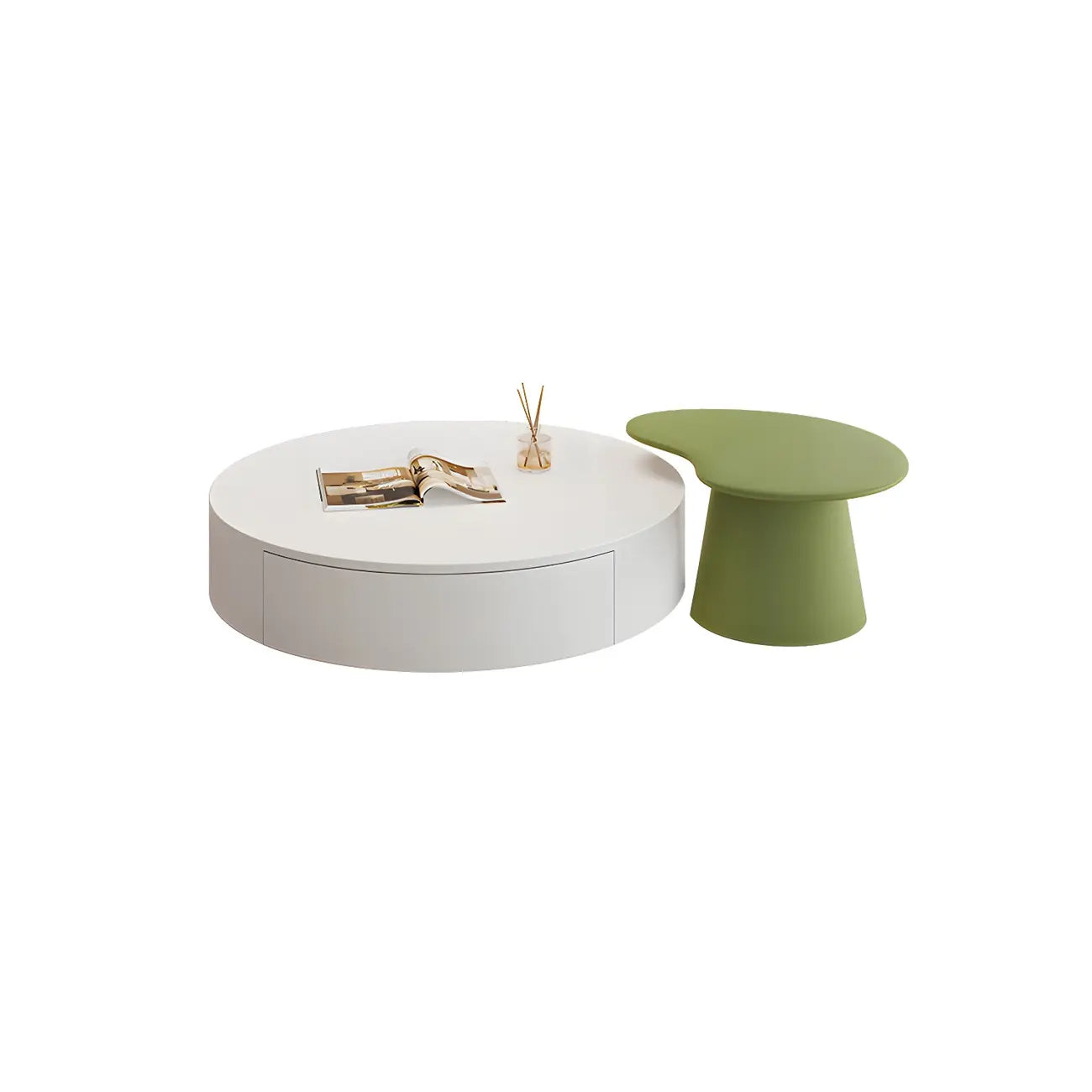 Tables basses gigognes rondes modernes en bois blanc