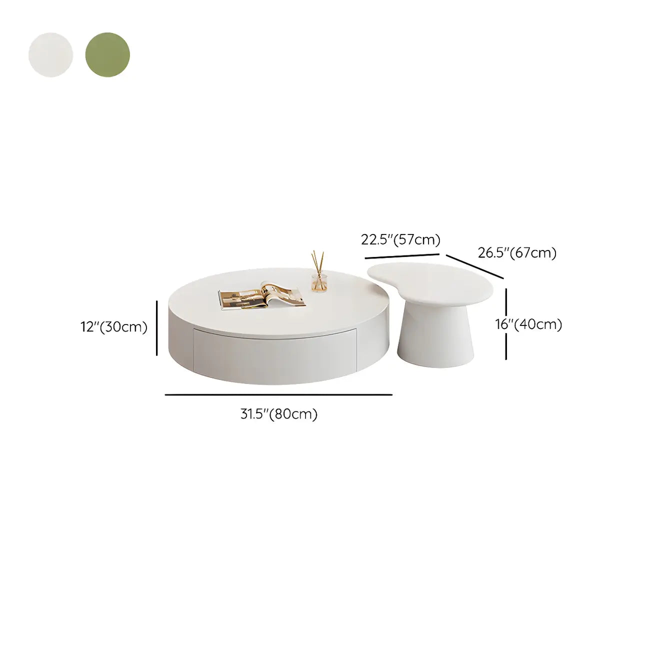 Tables basses gigognes rondes modernes en bois blanc
