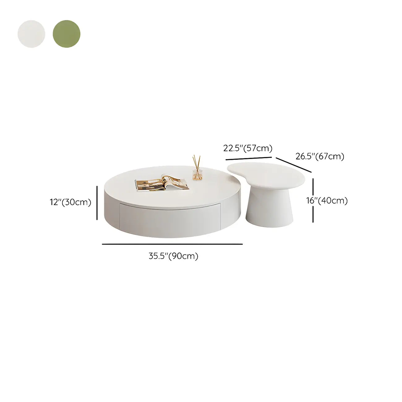 Tables basses gigognes rondes modernes en bois blanc