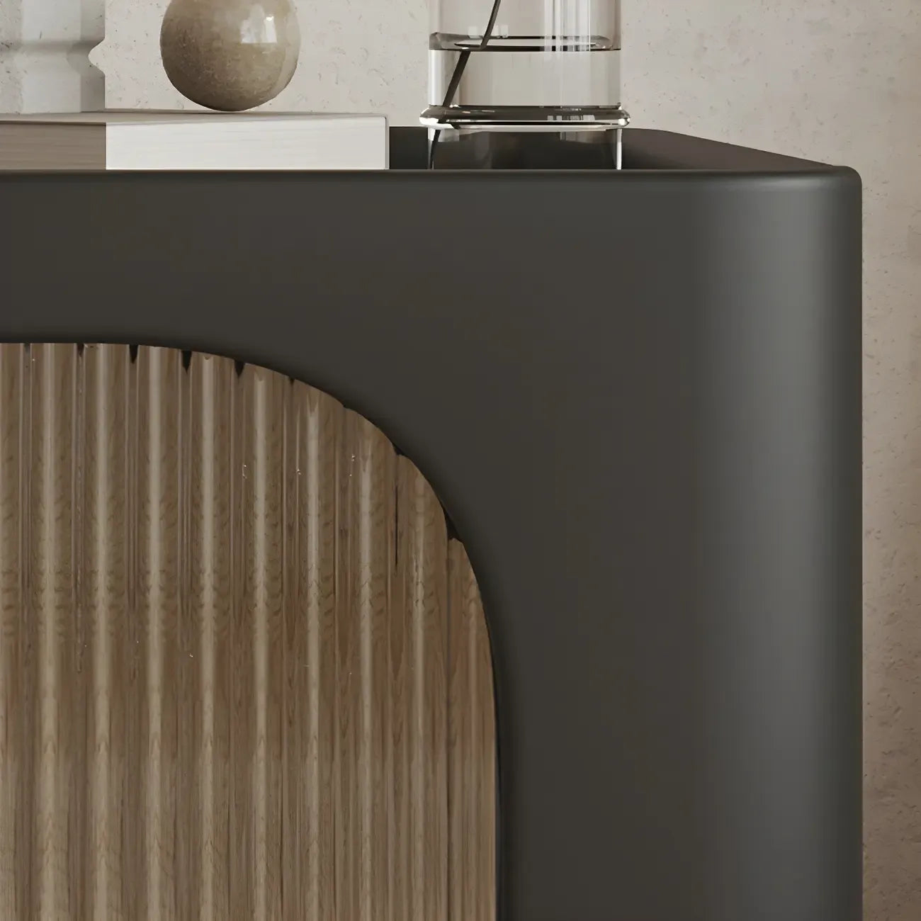 Table de chevet minimaliste en bois massif et verre cubique noir