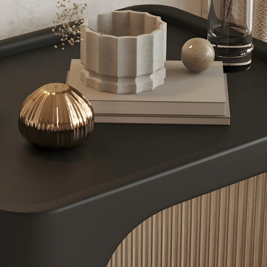 Table de chevet minimaliste en bois massif et verre cubique noir