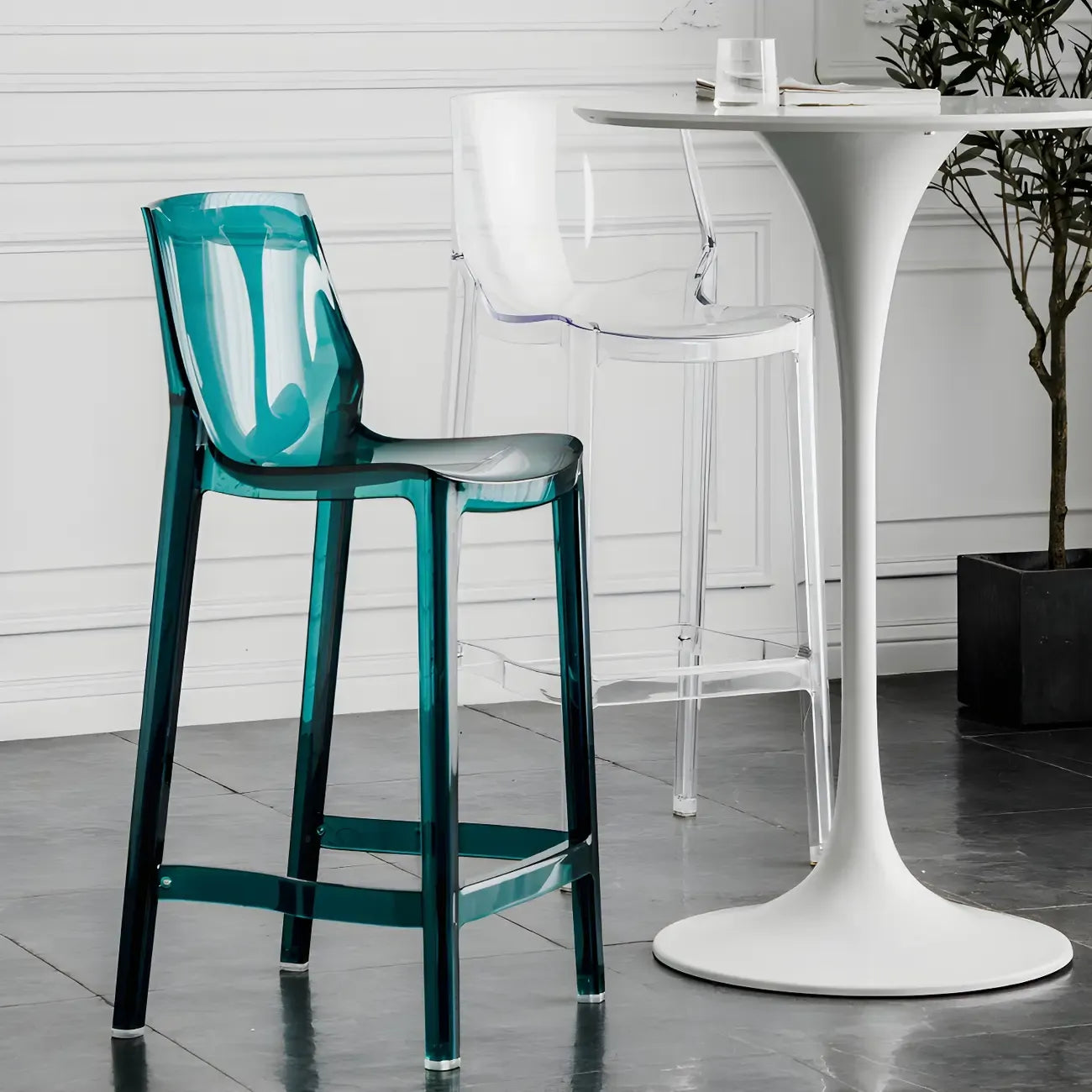 Tabouret de bar rectangulaire chic et résistant, en acrylique transparent moderne