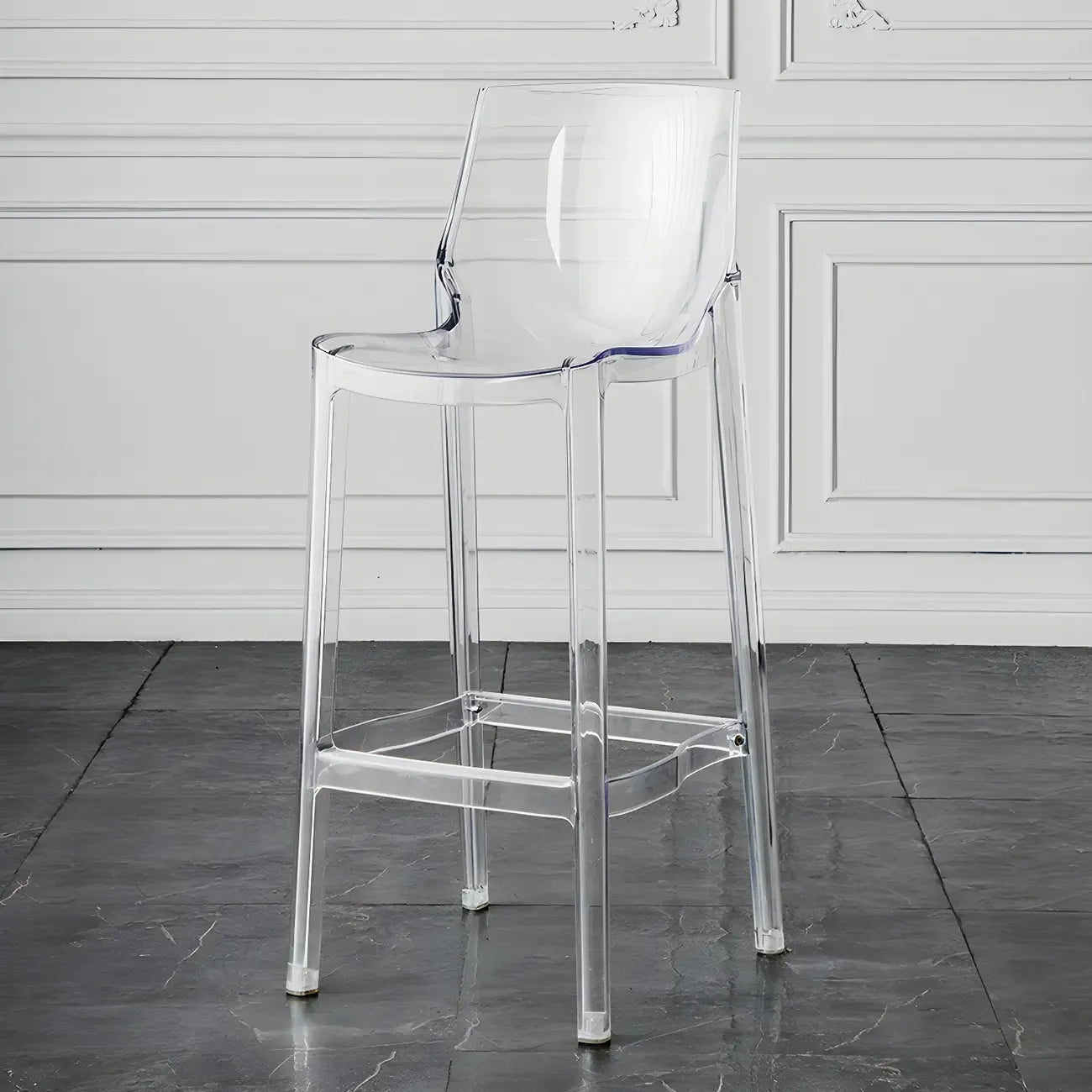 Tabouret de bar rectangulaire chic et résistant, en acrylique transparent moderne