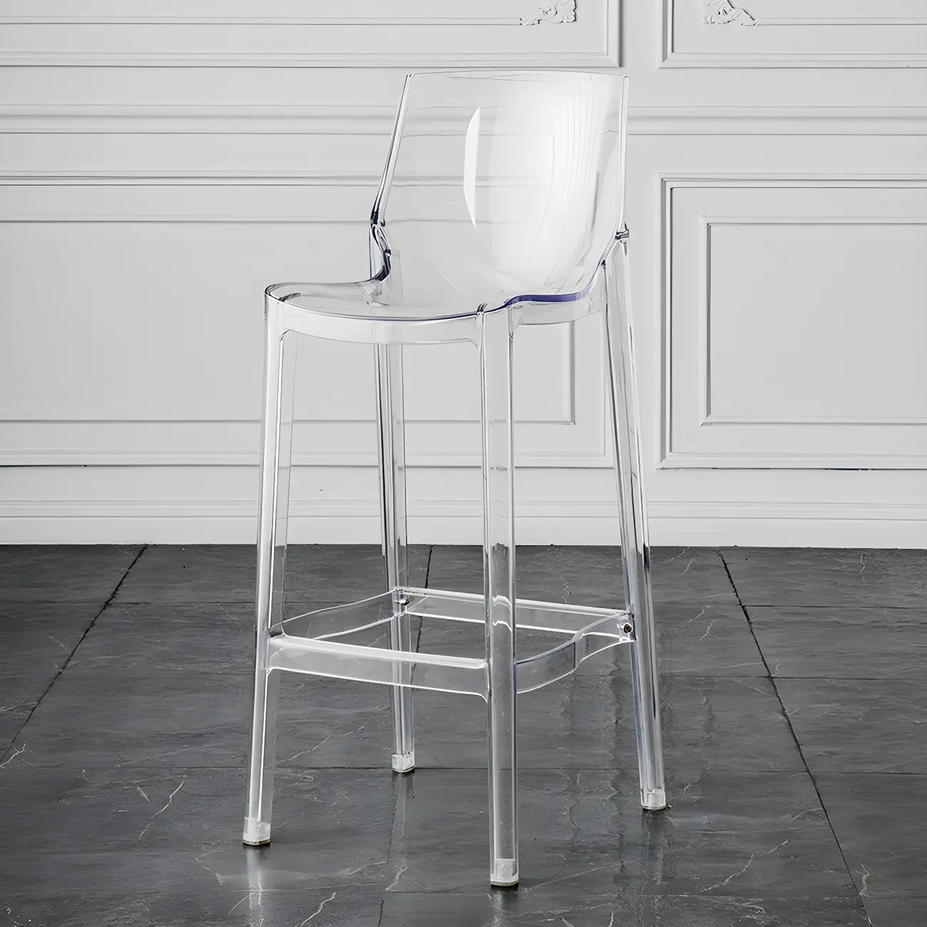 Tabouret de bar rectangulaire chic et résistant, en acrylique transparent moderne