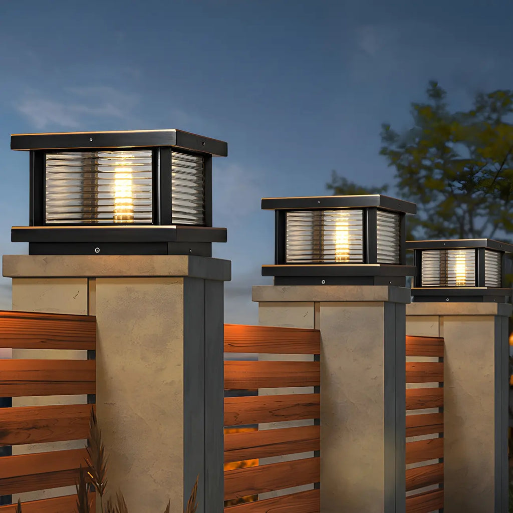 Lampe de poteau carrée moderne en métal et verre avec fil électrique