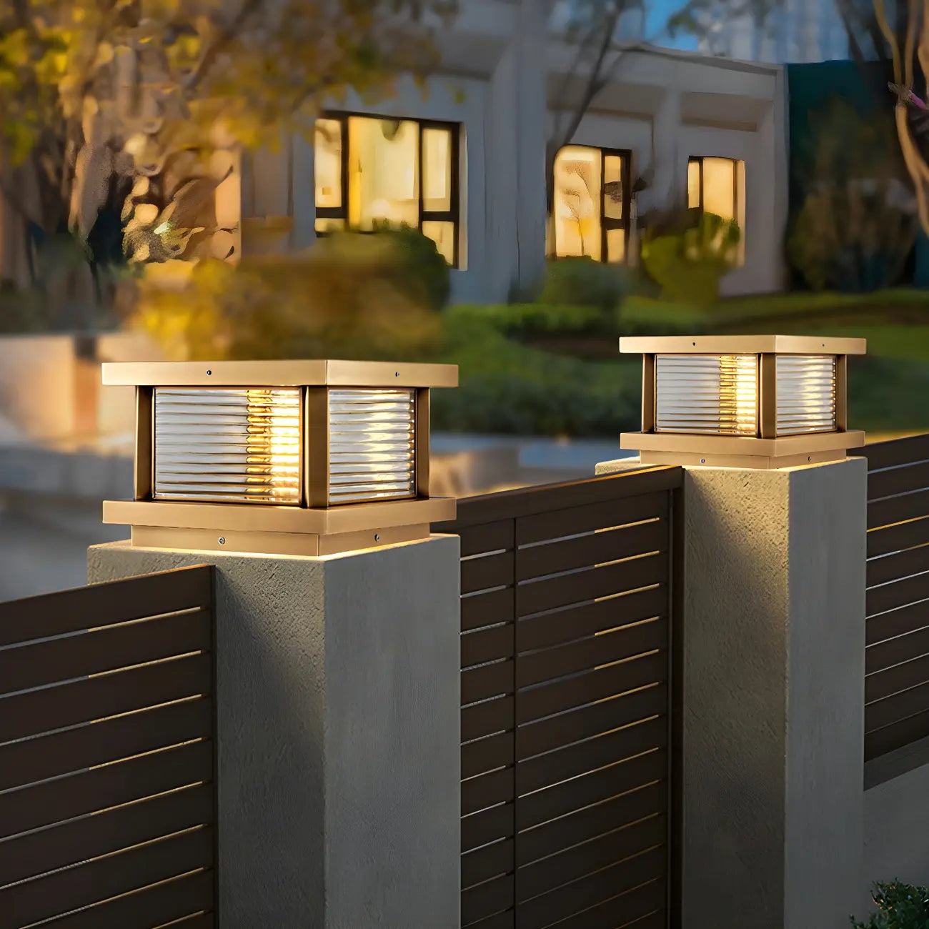 Lampe de poteau carrée moderne en métal et verre avec fil électrique