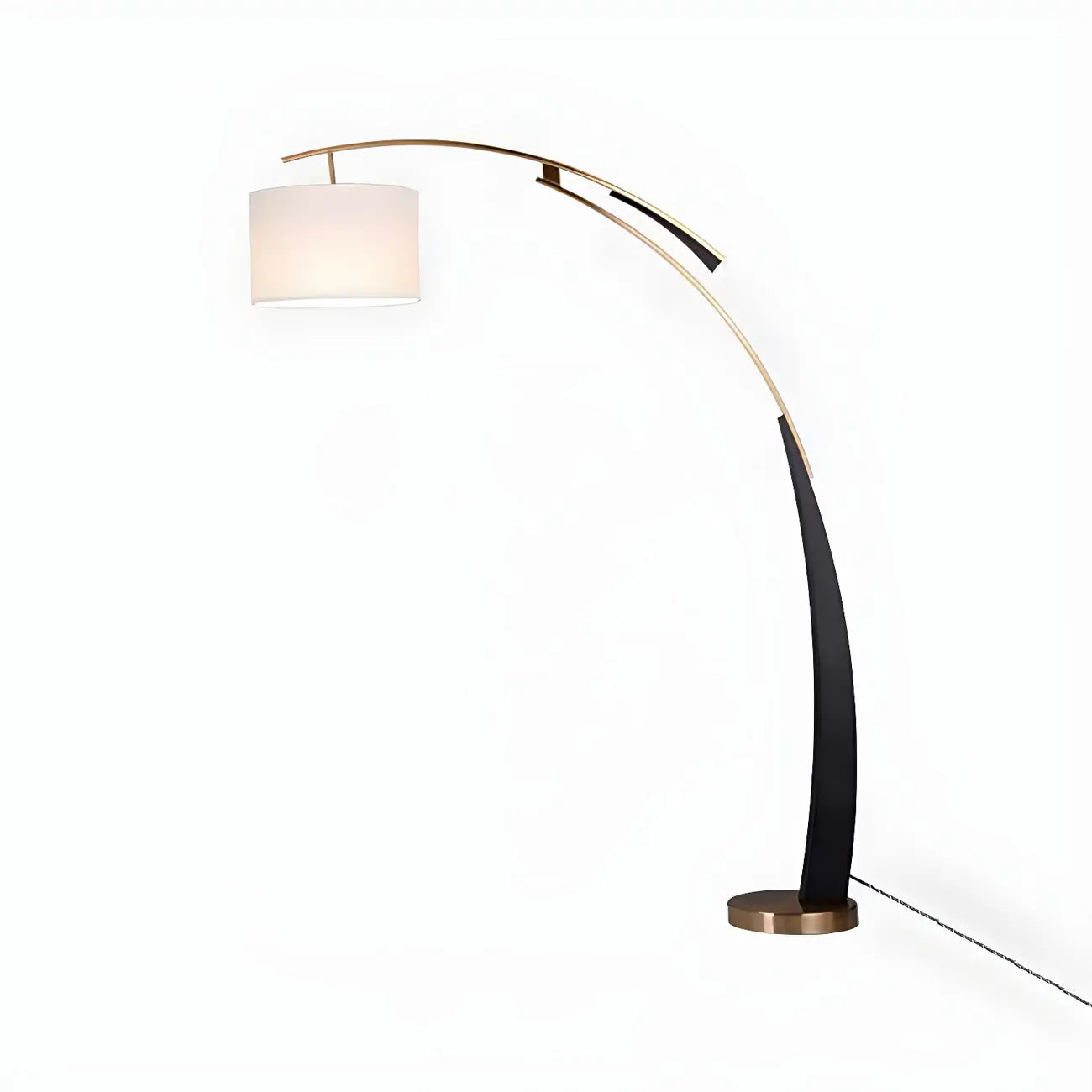 Lampada da terra ad arco regolabile con braccio e paralume a tamburo per soggiorno