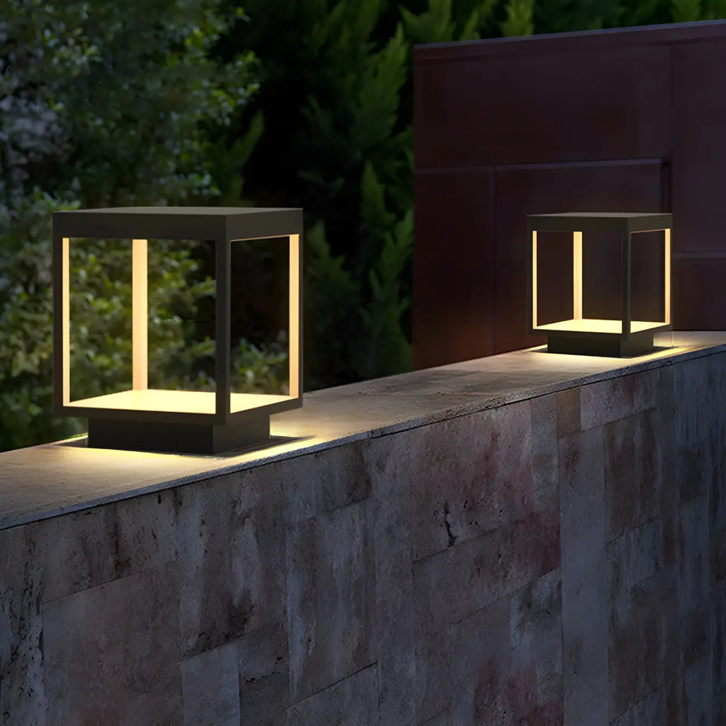 Lampe d'ambiance pour poteau en métal noir à cube ouvert