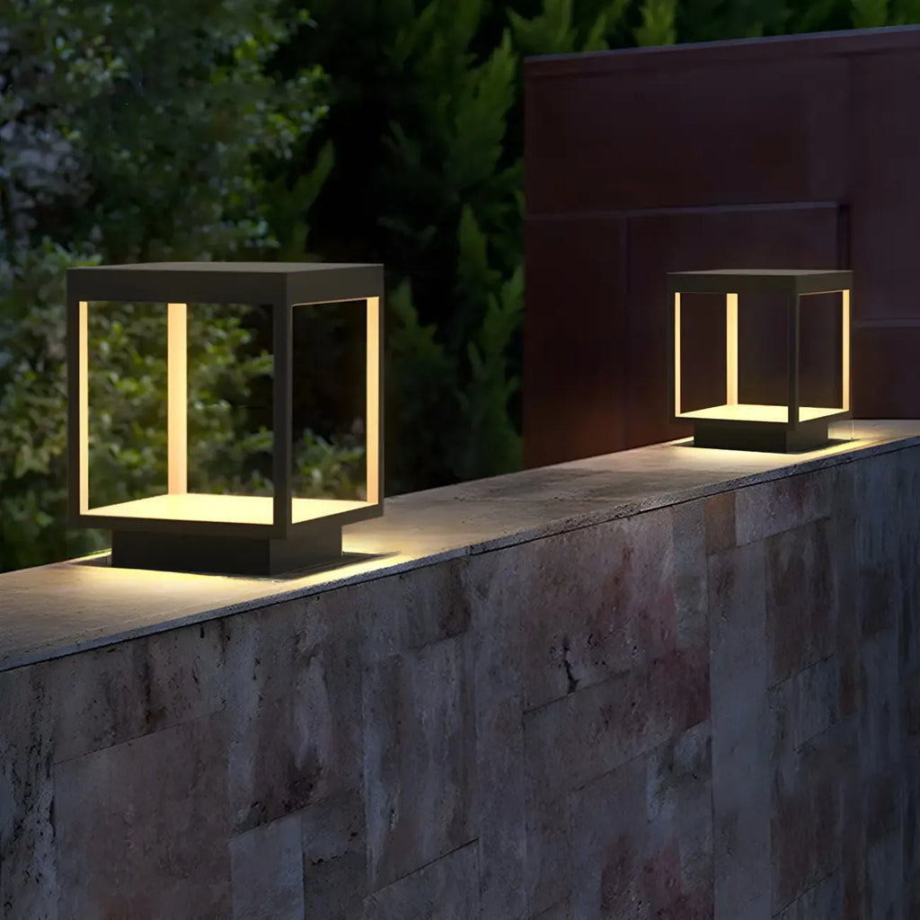 Lampe d'ambiance pour poteau en métal noir à cube ouvert