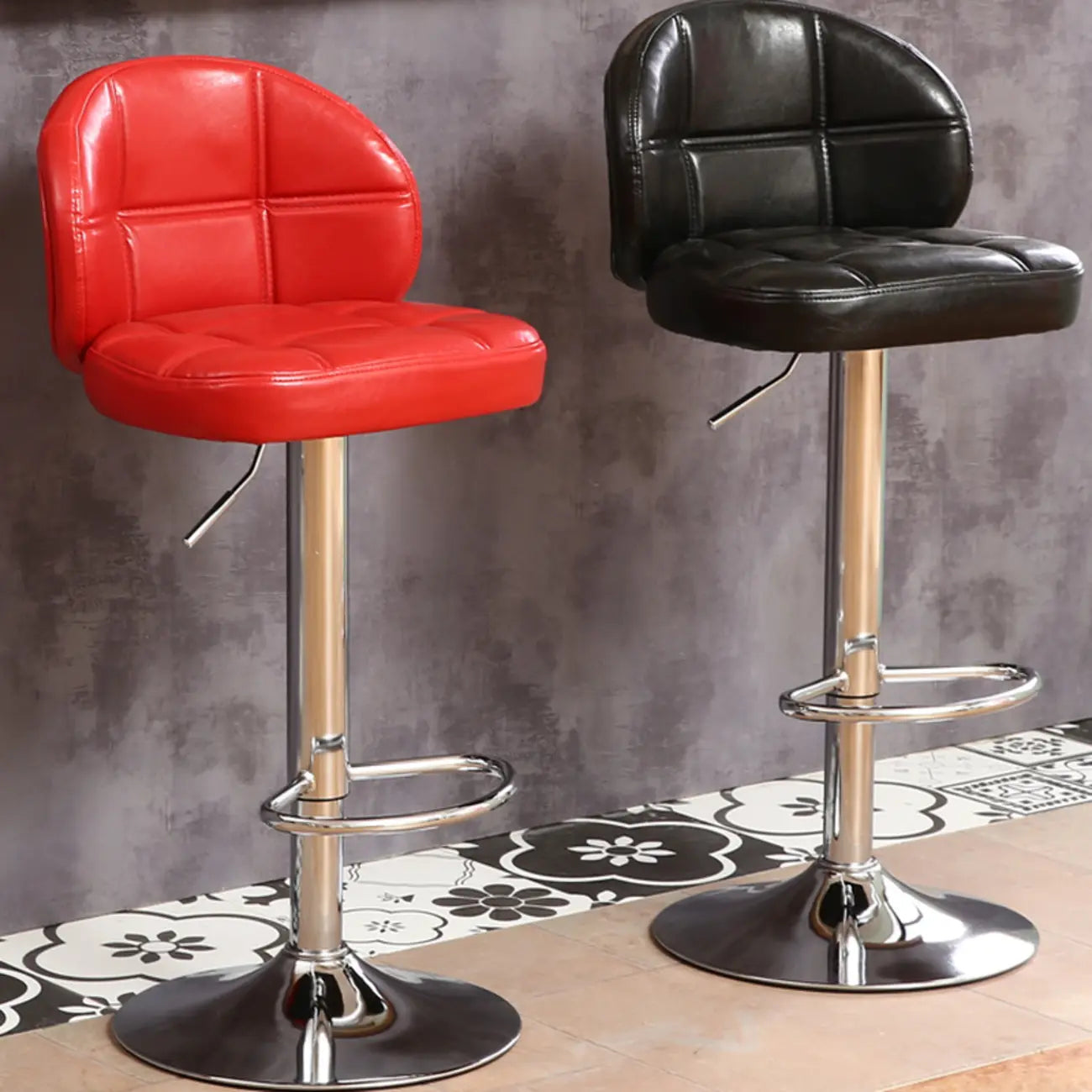 Tabouret de bar pivotant et réglable en cuir contemporain