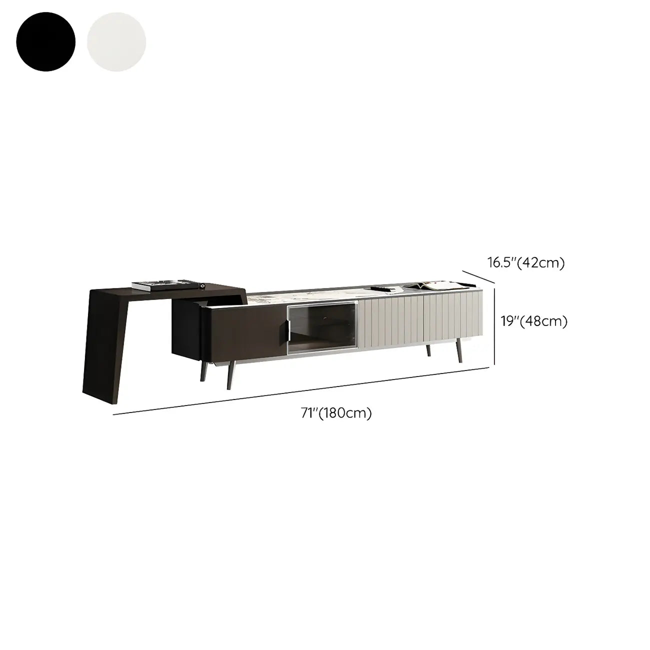 Mobile TV 71 Black Stone Side Extension Storage con cassetti
