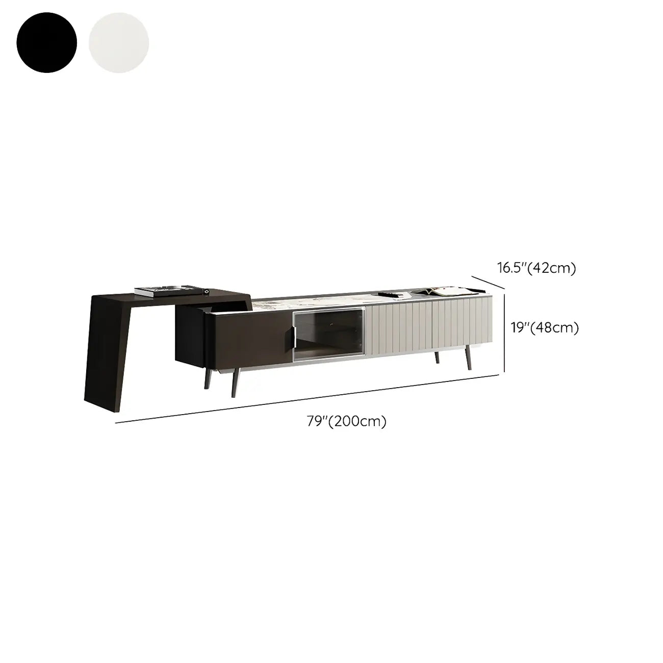 Mobile TV 71 Black Stone Side Extension Storage con cassetti