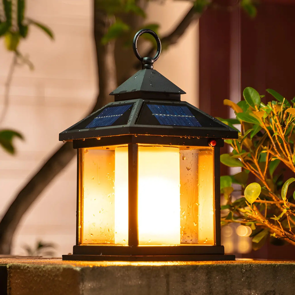 Lampe de poteau en métal en forme de maison avec poignée et interrupteur