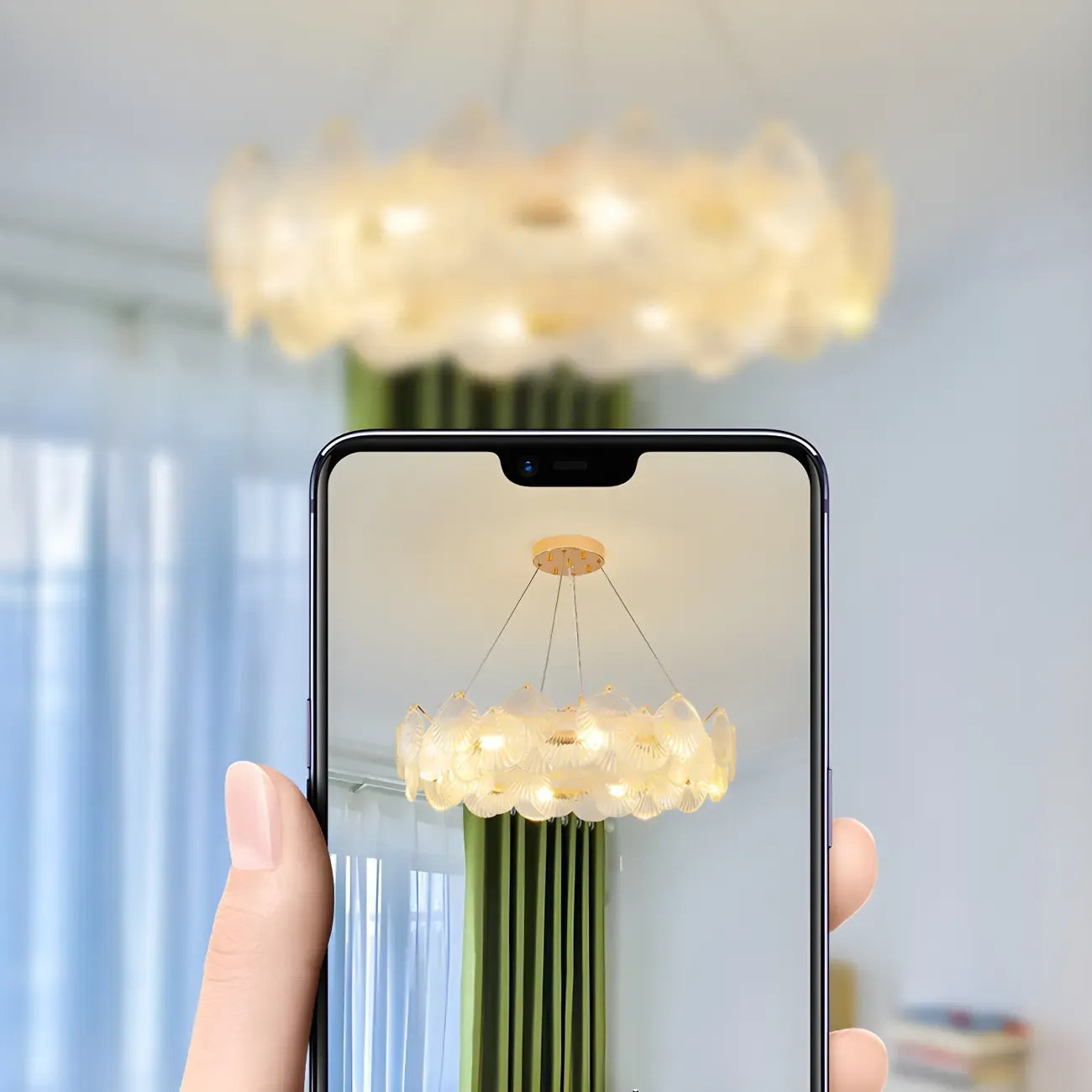 Lustre moderne en coquillage doré pour salon