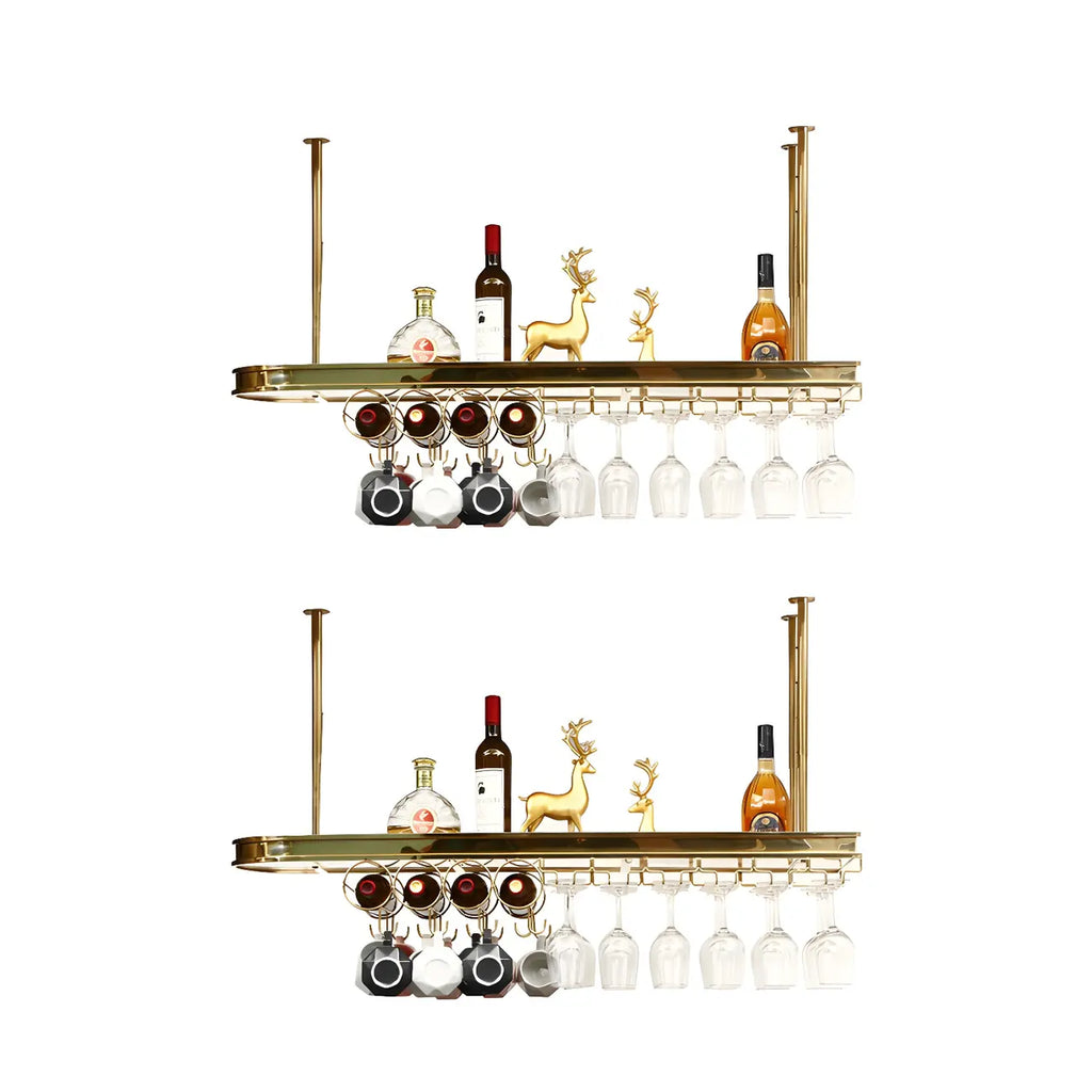Porte-bouteilles moderne en métal doré avec support à verres