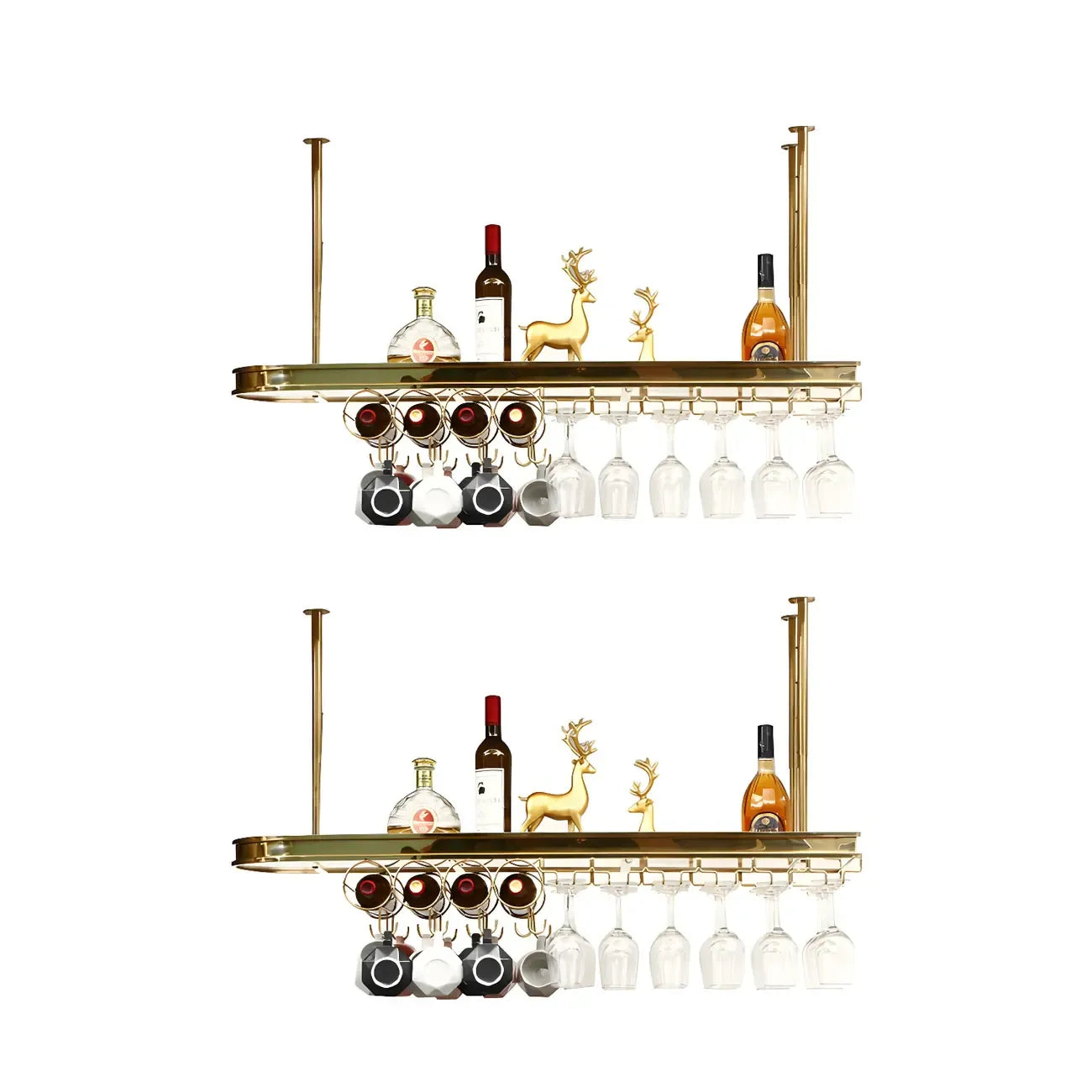 Porte-bouteilles moderne en métal doré avec support à verres