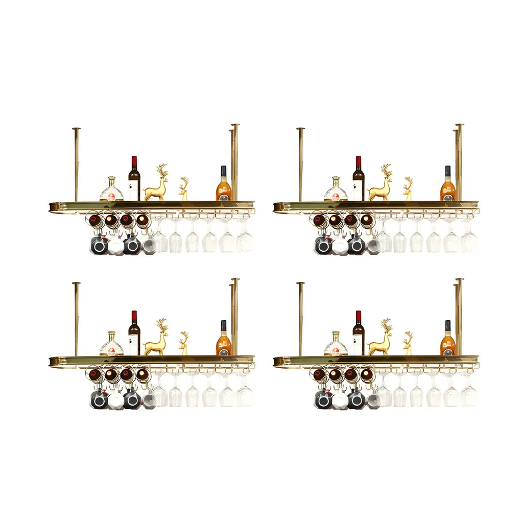Porte-bouteilles moderne en métal doré avec support à verres