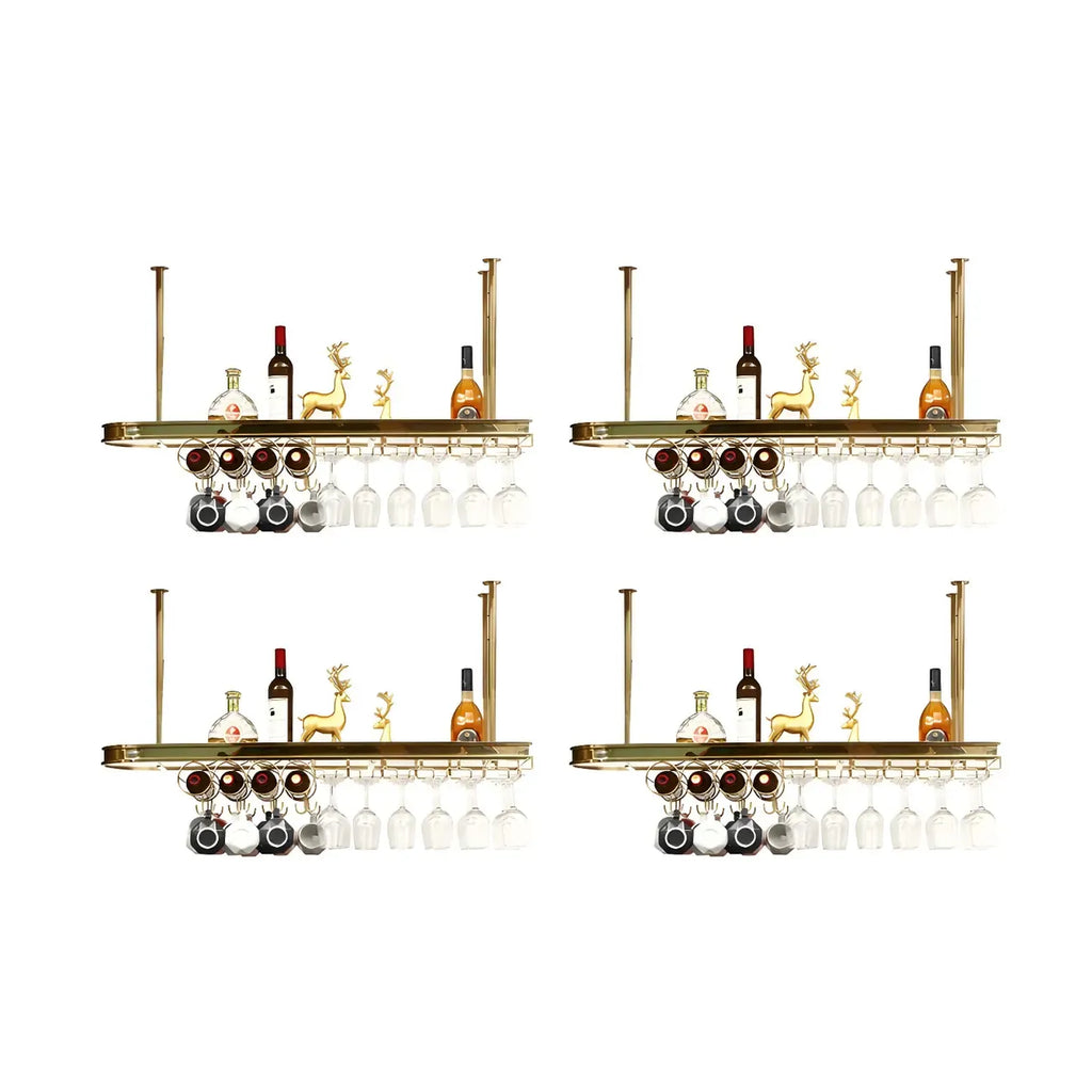 Porte-bouteilles moderne en métal doré avec support à verres