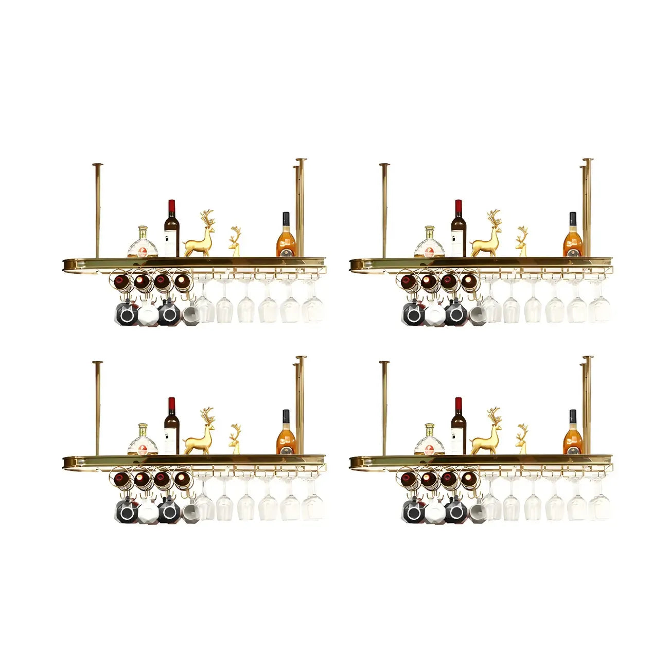 Porte-bouteilles moderne en métal doré avec support à verres