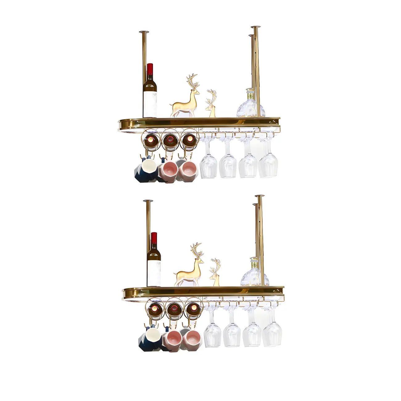 Porte-bouteilles moderne en métal doré avec support à verres