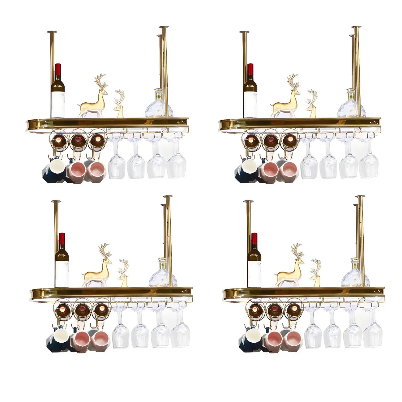 Porte-bouteilles moderne en métal doré avec support à verres