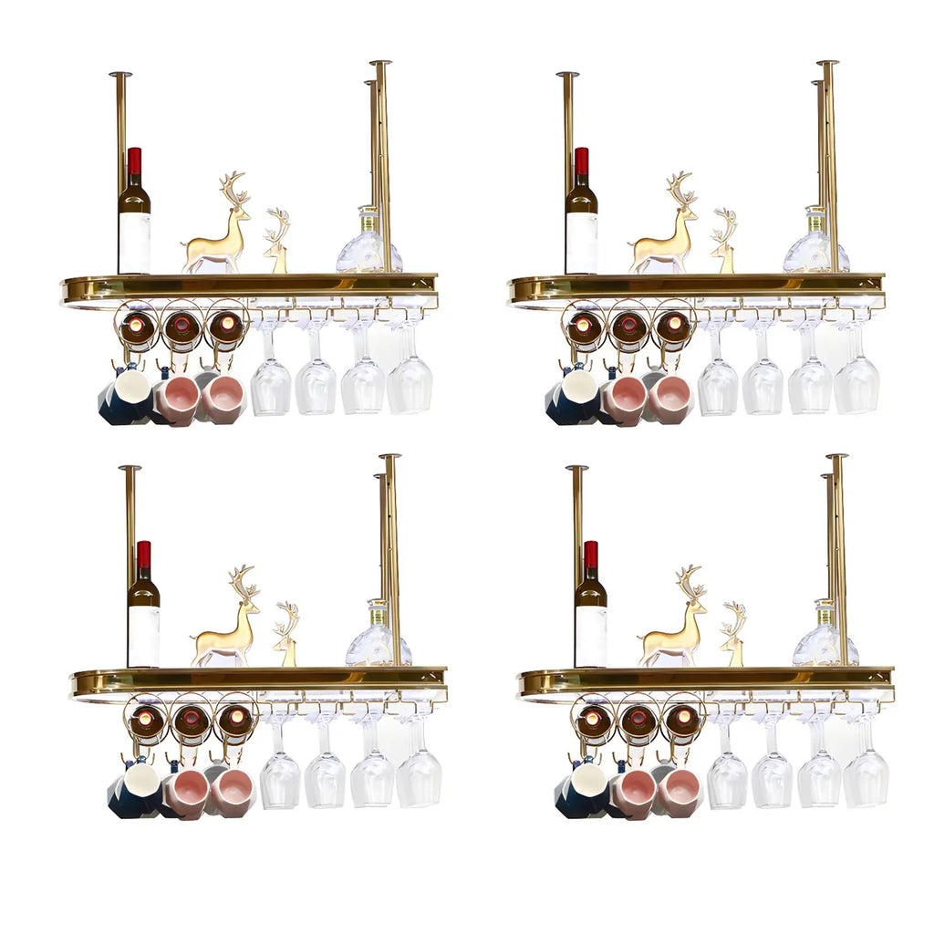 Porte-bouteilles moderne en métal doré avec support à verres