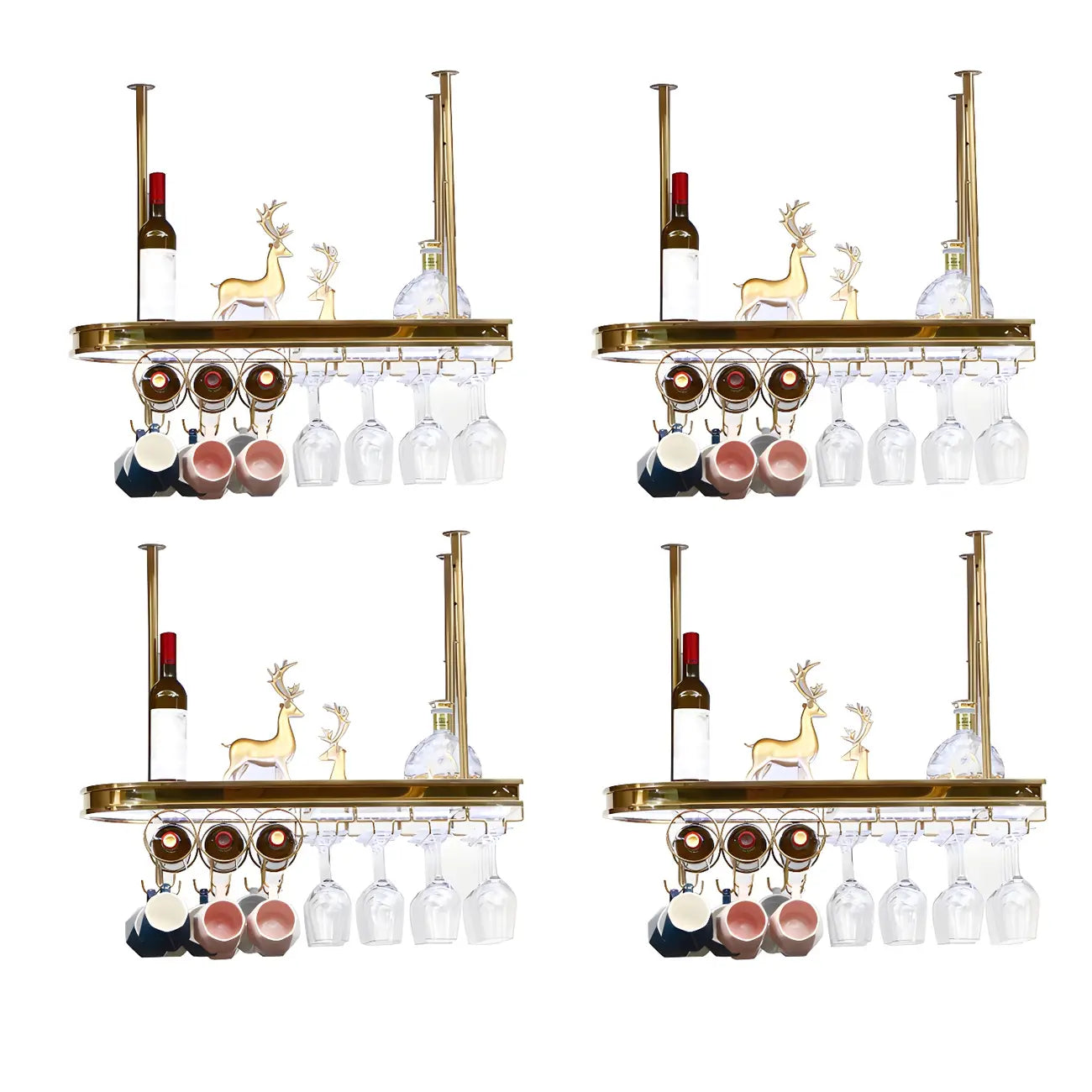 Porte-bouteilles moderne en métal doré avec support à verres