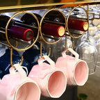Porte-bouteilles moderne en métal doré avec support à verres