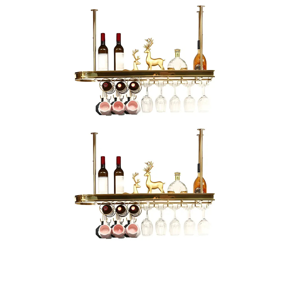 Porte-bouteilles moderne en métal doré avec support à verres