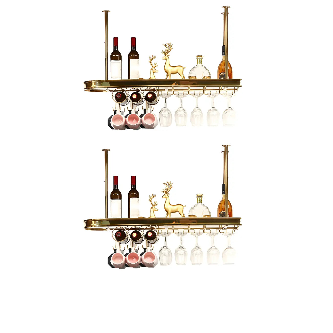 Porte-bouteilles moderne en métal doré avec support à verres