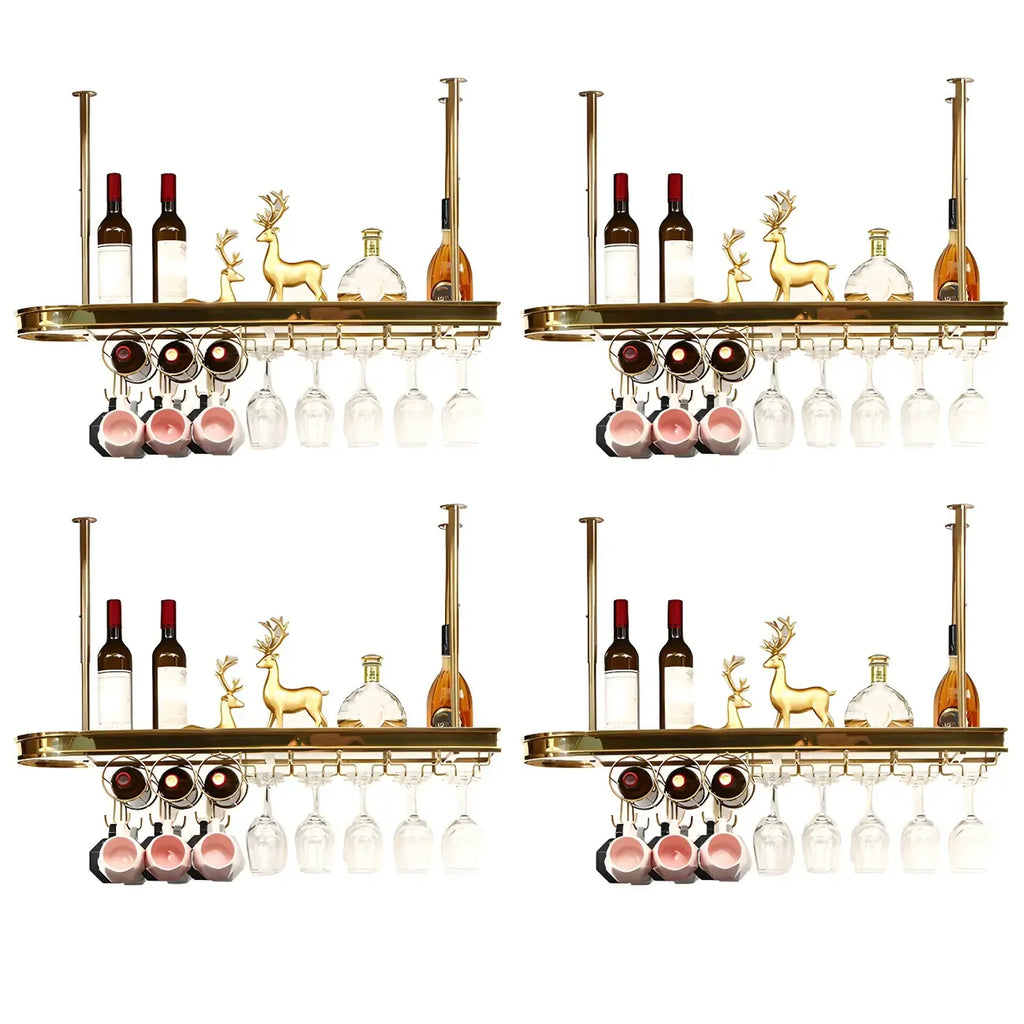 Porte-bouteilles moderne en métal doré avec support à verres