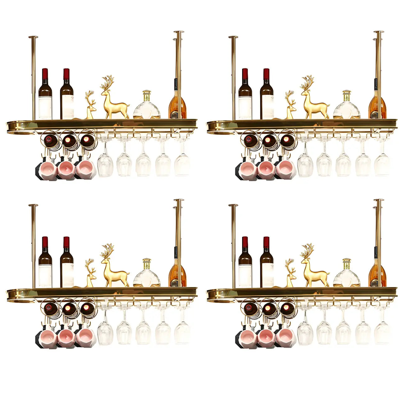 Porte-bouteilles moderne en métal doré avec support à verres