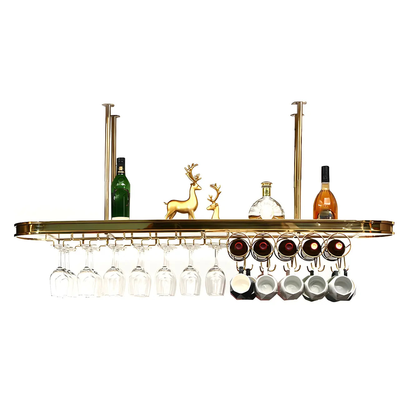 Porte-bouteilles moderne en métal doré avec support à verres