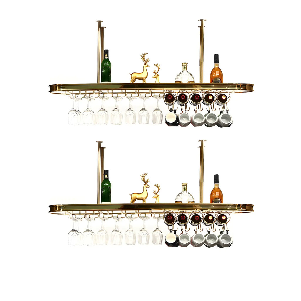 Porte-bouteilles moderne en métal doré avec support à verres