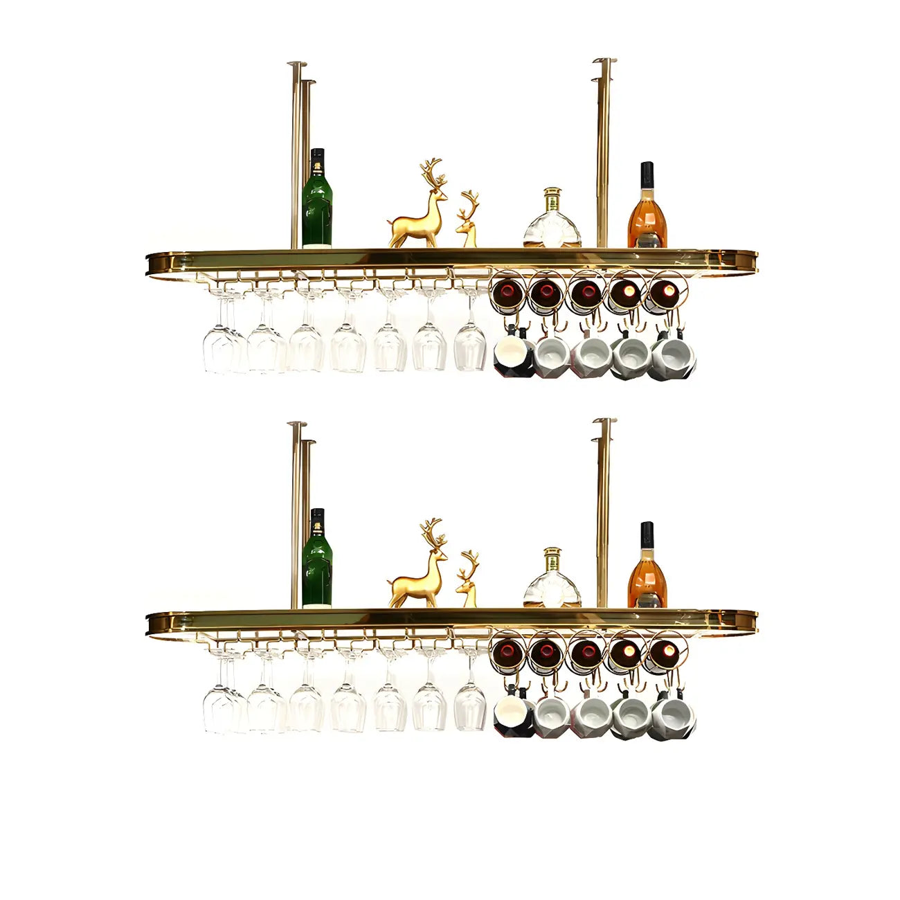 Porte-bouteilles moderne en métal doré avec support à verres