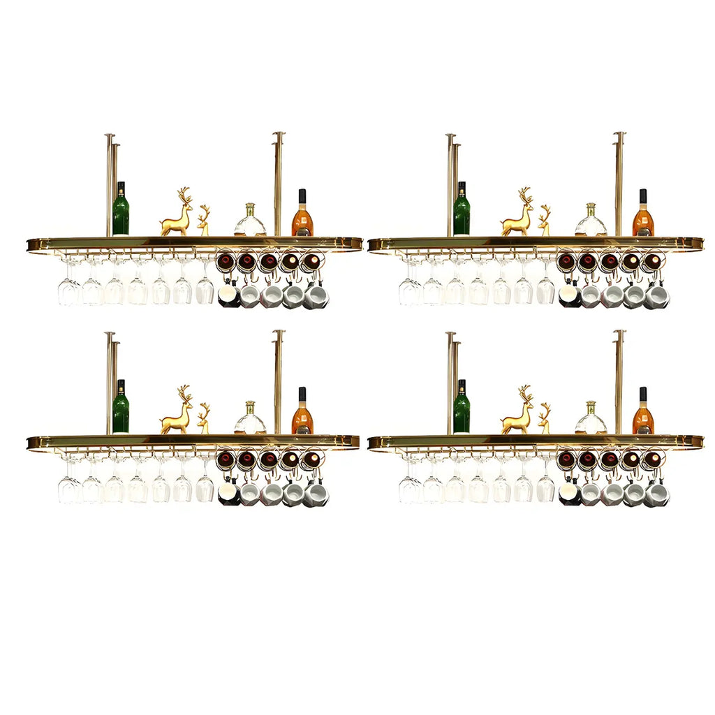 Porte-bouteilles moderne en métal doré avec support à verres